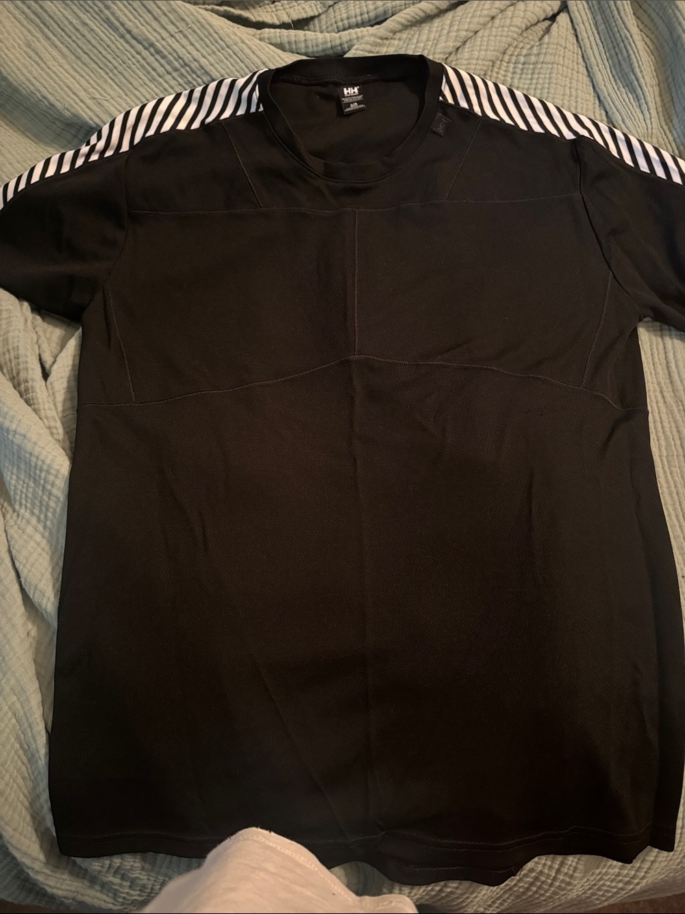 Helly Hansen Black Short-Sleeve Performance Tee with White Stripe Shoulders